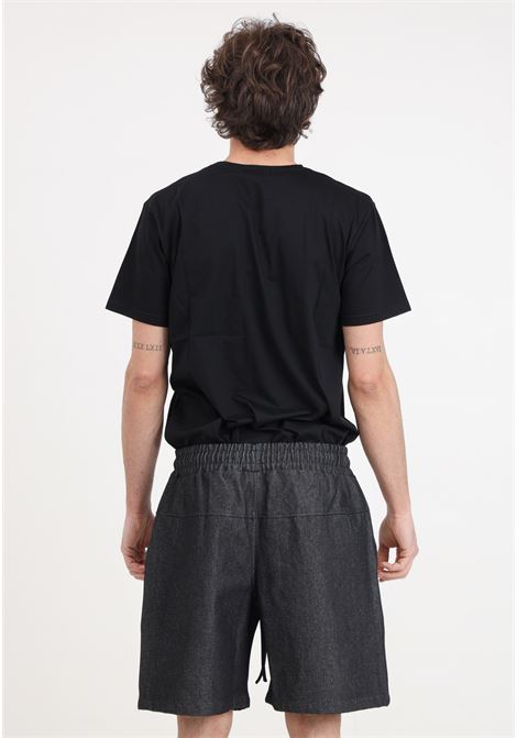 Black denim-effect men's shorts with logo patch on the back DIEGO RODRIGUEZ | DR322NERO